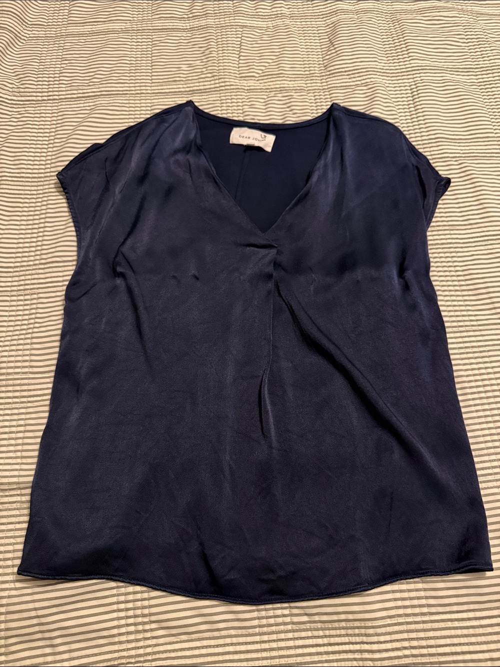 Dear John Navy Short-Sleeve V-Neck Satin Blouse
